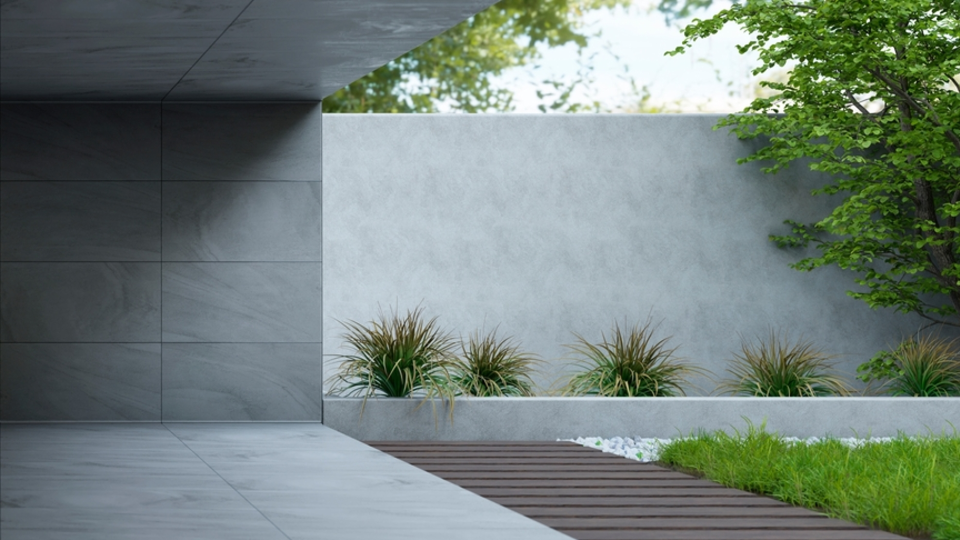 Superficie con microcemento gris medio en interior contemporáneo